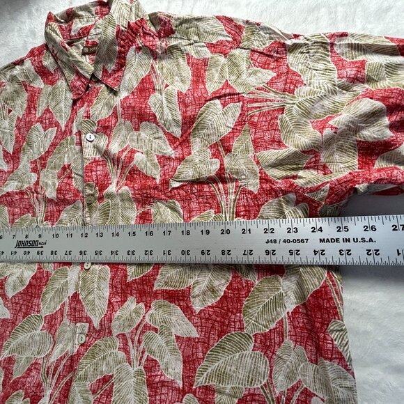 Tori Richard Mens Leaf Print Button-Up Hawaiian Shirt 1XB Red/Green Cotton Lawn - Picture 6 of 7